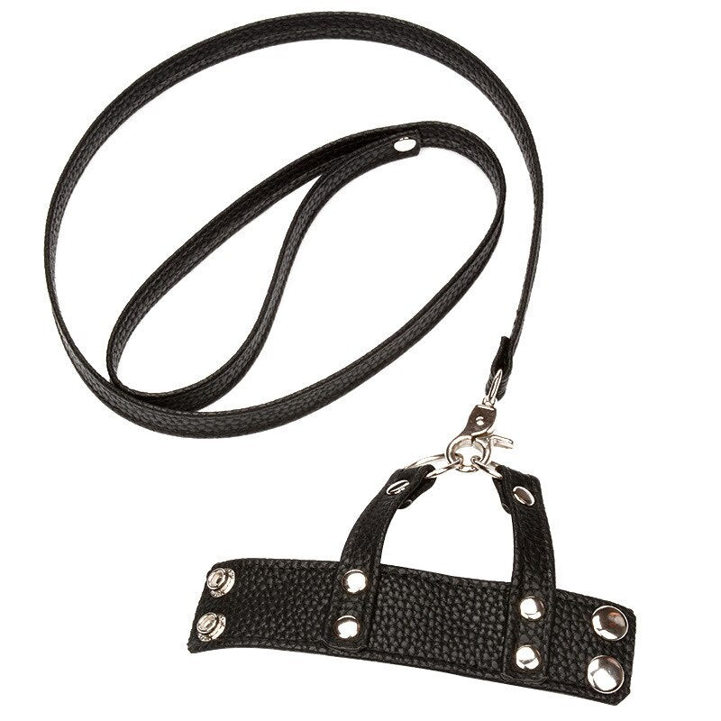 Schwarzes BDSM Halsband mit Zugleine 3