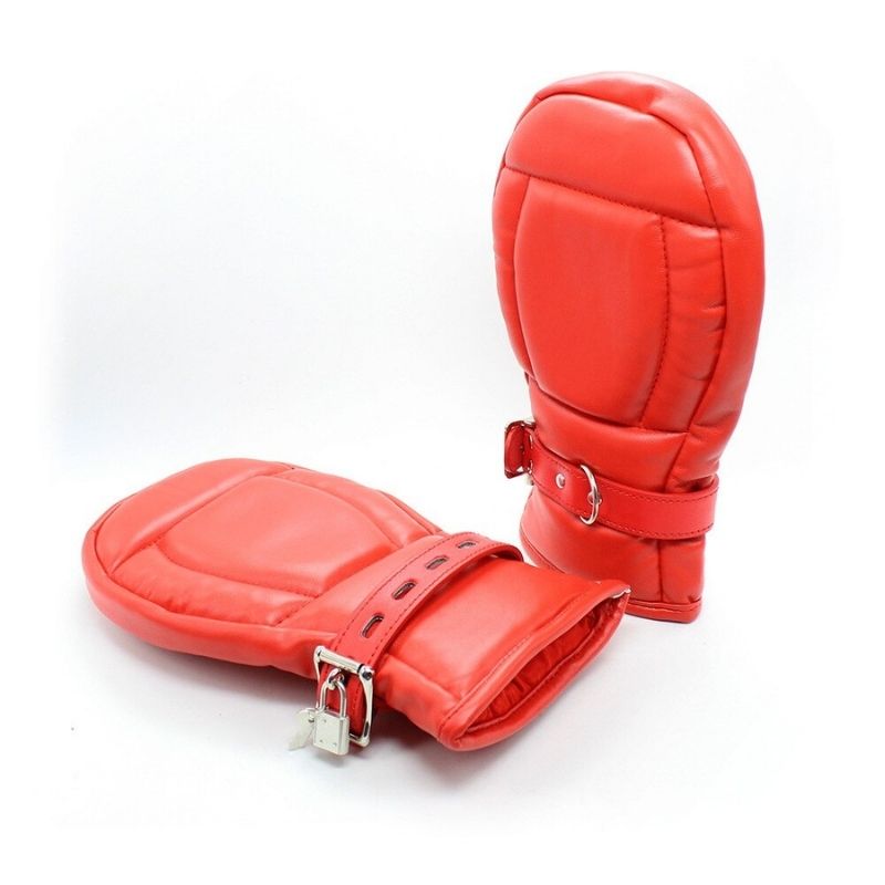 Schwarze Leder-BDSM-Handschuhe