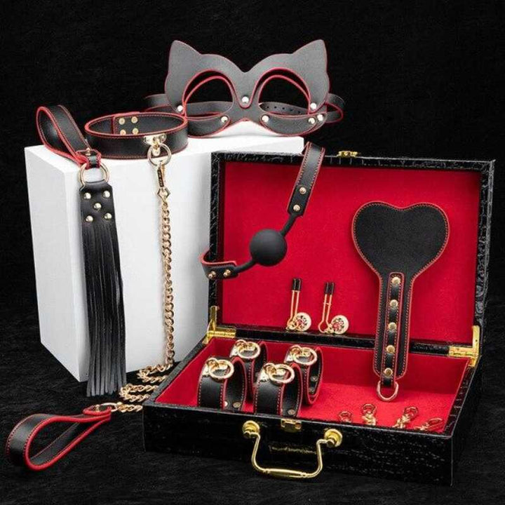 BDSM-Set aus schwarzem Leder