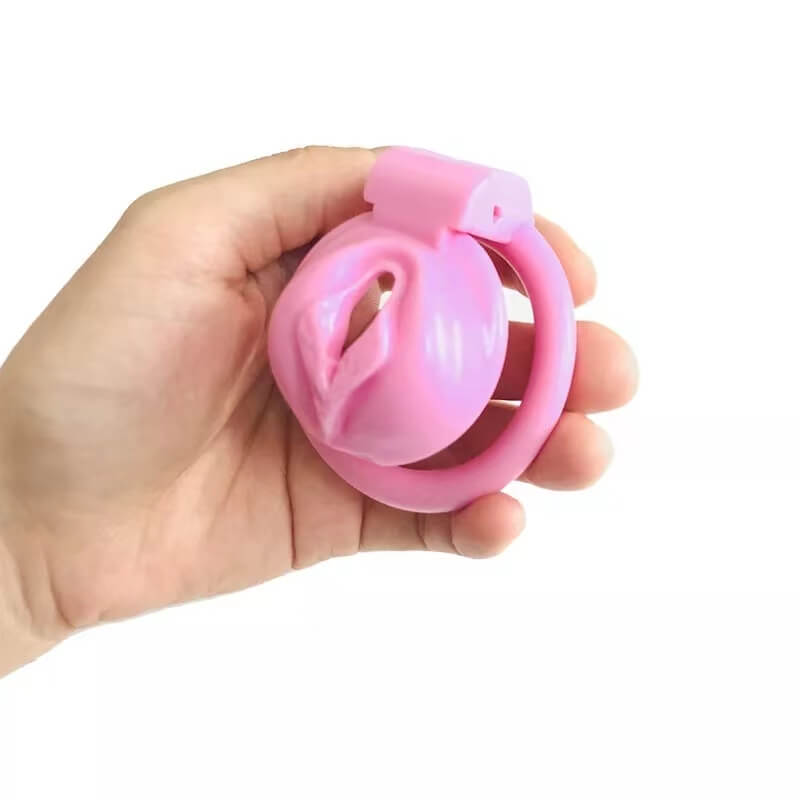 Rosa Keuschheitskäfig mit Pussy-Ringen 5