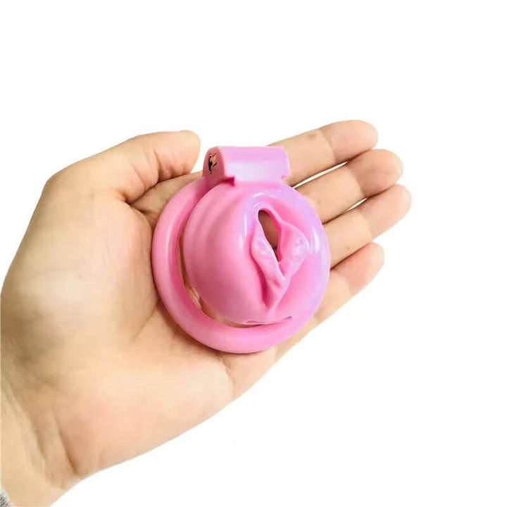 Rosa Keuschheitskäfig mit Pussy-Ringen 6