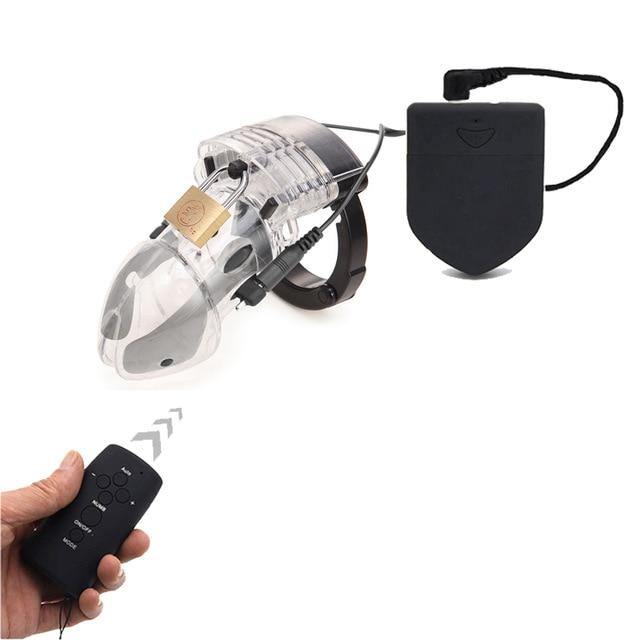 Plastik Keuschheitskäfig mit Elektrostimulationsbox - GB6000 Transparent - Peniskäfig.de