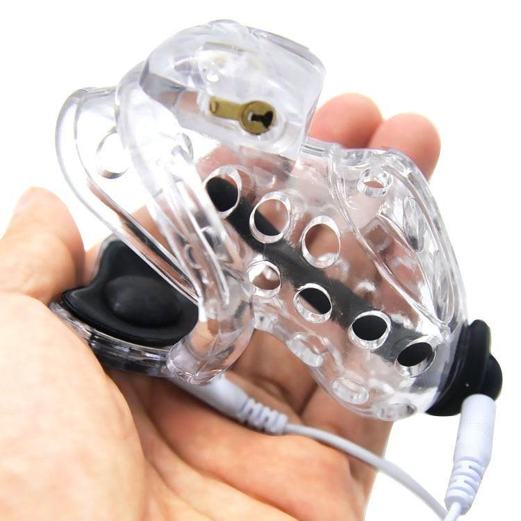 Harz Elektrischer-Keuschheitskäfig Mann - HT V4 Air Transparent E-stim - Peniskäfig.de
